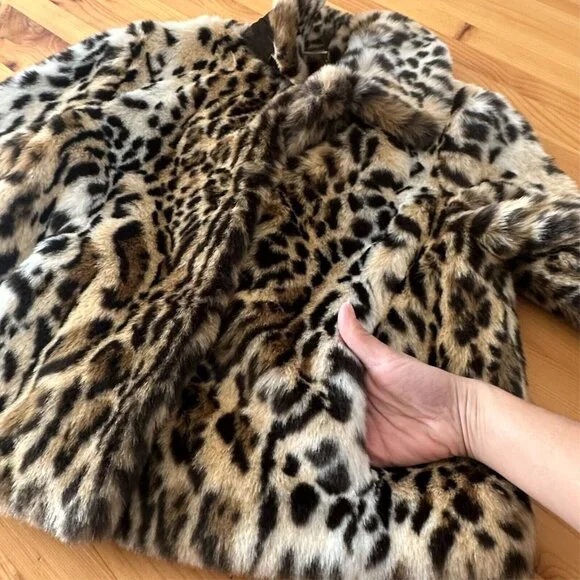 Express Coat Women S Y2K Vintage Leopard Faux Fur Jacket Glam Chic Statement - Picture 6 of 12
